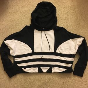 Adidas Black/White Cropped Hoodie Medium